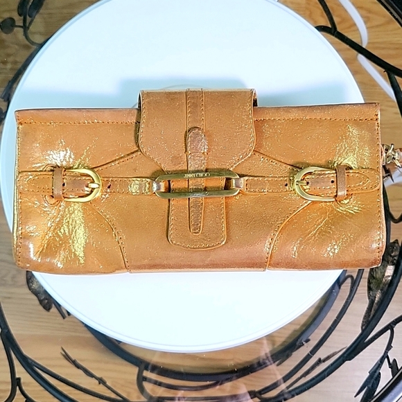 Jimmy Choo Handbags - Jimmy Choo Gold Tone Metallic Leather Clutch/Wristlet